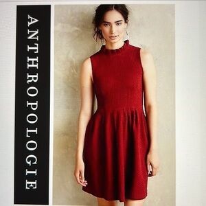 ANTHROPOLOGIE X GANNI Burgundy Fit & Flare Pinnacle Dress. Ruffle collar. NWOT